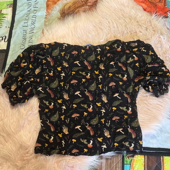 Disturbia Black Floral Puff-Sleeve Button Front Blouse - Picture 4 of 4